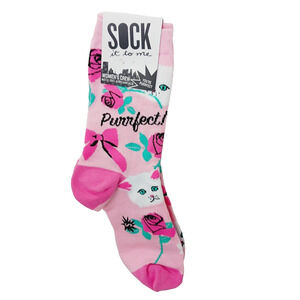 Sock It To Me Crew Women Boy Cat White Pink Rose Bow Coquette Purrfect NWT NEW